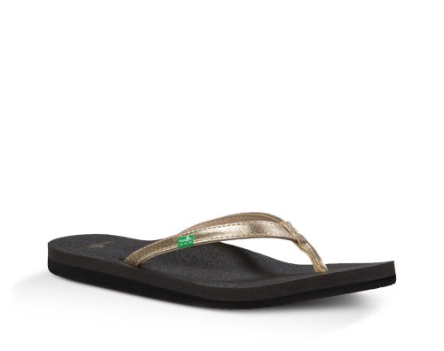 Tong Sanuk Yoga Joy Metallic Femme - Noir / Doré UADWVH183